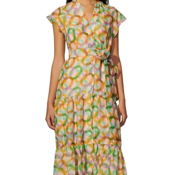 Sandro Green Athena Circle Print Linen & Silk Shirtdress, Size 36 - Picture 3 of 8